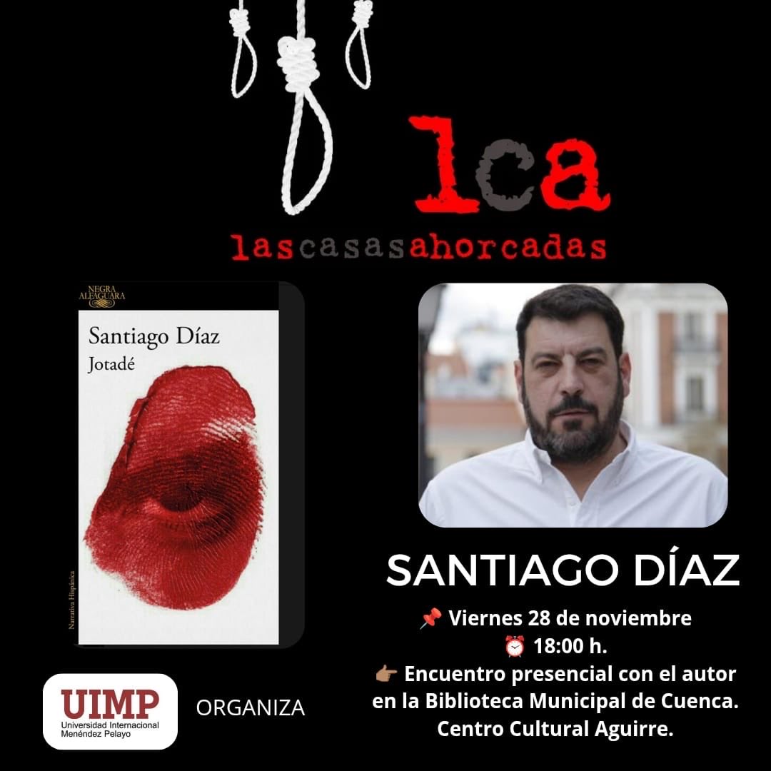 Este viernes a las 18:00 nos vemos en <a href="/BMCuenca/">Bibliotecas Municipales Cuenca</a> para el encuentro con <a href="/sdiazcortes/">Santiago Díaz</a>, comentaremos Jotadé de <a href="/AlfaguaraES/">Alfaguara</a>.
Hace frío y hay calefacción, buen humor negro y un gran libro, no os lo perdáis 😂