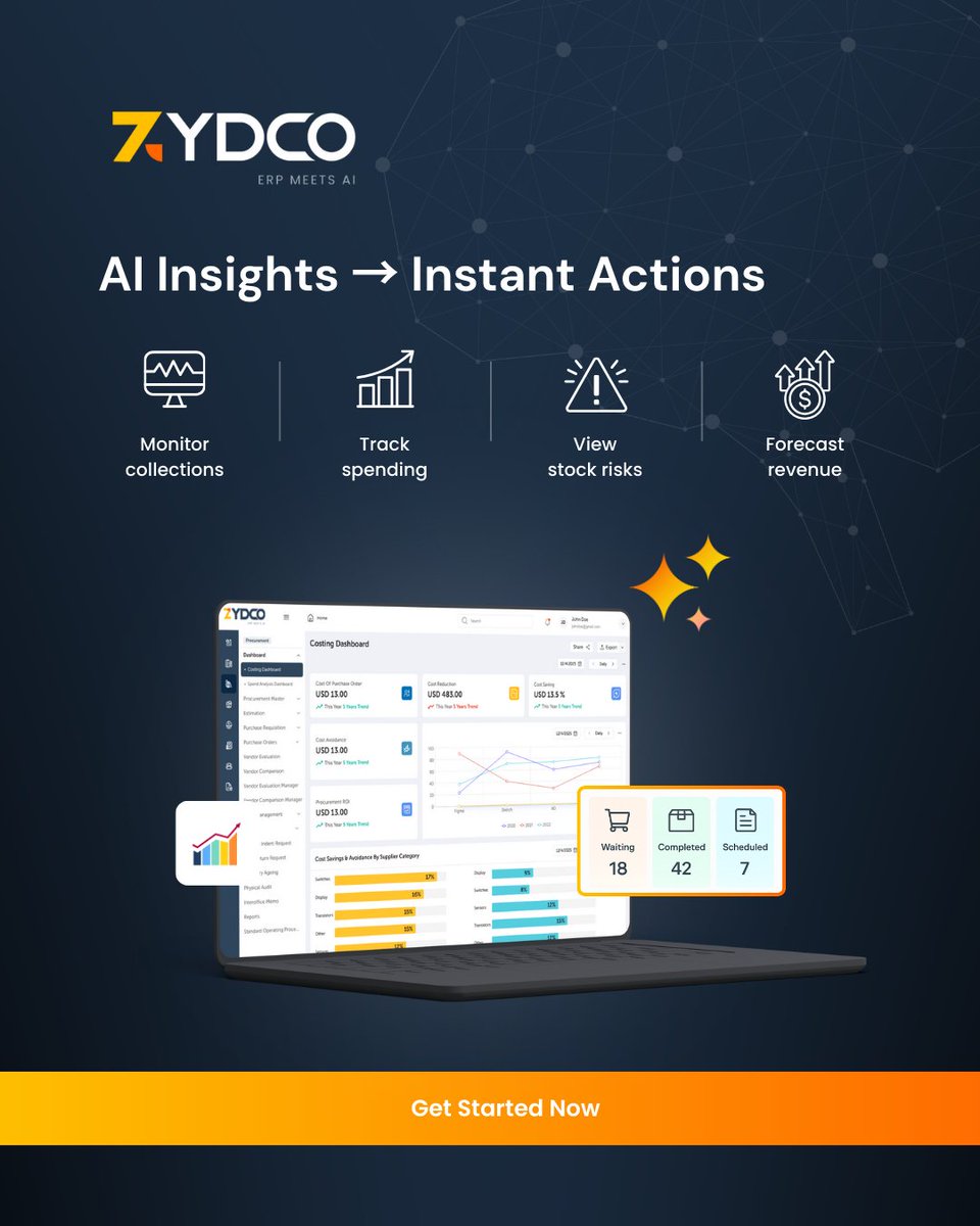 zydco_erp's tweet image. Monitor collections, track spending, and forecast revenue with ease. AI Insights turns complex data into actionable strategies.

Take control of your business decisions with AI-powered insights. Start today.

#ZydcoERP #AIInsights #ERPSoftware #BusinessIntelligence