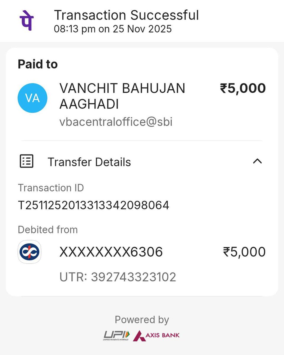 VBAforIndia's tweet image. 📍संविधान सम्मान महासभा - मुंबई

वंचित बहुजन आघाडी के संविधानवादी आंबेडकरवादी राजनैतिक पक्ष को मजबूत करने के लिए विचारों के शिलेदार की आर्थिक सहायता।

#संविधान_सम्मान_महासभा #एक_संधी_वंचितला #VoteForVBA #VBAForIndia