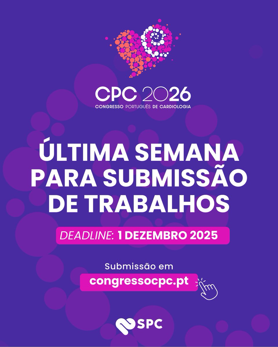spcardio's tweet photo. ⏳ Última semana para submissão de trabalhos ao #CPC2026.​

O Congresso é uma oportunidade para apresentar ciência, receber feedback e contribuir para a prática clínica. Vamos transformar evidência em ação. ​

🗓️ Deadline: 1 de dezembro de 2025​
🔗 https://t.co/Ez73oxxDaI
​
#CPC2026 @spcardio