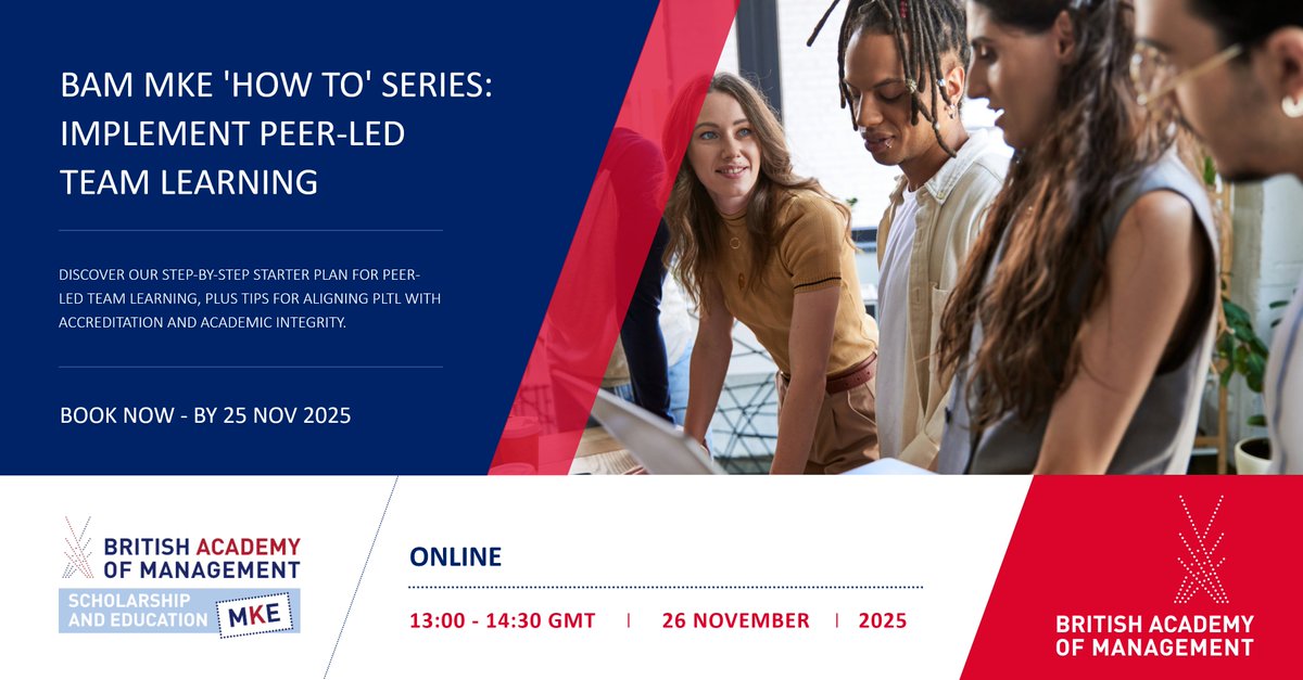 bam_ac_uk's tweet image. Boost your team&apos;s learning potential!

Discover how peer-led team learning enhances collaboration and academic integrity. Join our BAM MKE &apos;How To&apos; series online TOMORROW at 1pm.

Book by MIDNIGHT TONIGHT at 
tinyurl.com/35xdr2h8 

#TeamLearning #LeadershipDevelopment