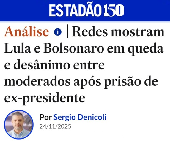 ***Redes mostram Lula e Bolsonaro em queda após prisão de ex-presidente e revelam um país sem clima para mobilização das massas***

A prisão de Jair Bolsonaro pouco alterou o quadro político brasileiro. Lula e o ex-presidente continuam aparecendo nas redes como opostos idênticos,