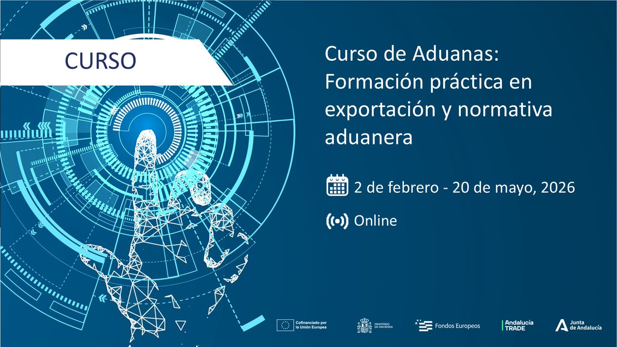 EconoHaciendAND's tweet image. 🤓 ¿Quieres conocer el funcionamiento de las aduanas🛃❓️

@trade_andalucia te ofrece esta formación práctica online sobre exportación y normativa aduanera 🌎.

🗓️ 2 Feb – 20 May de 2026

⌨️ Inscripciones: hasta el 9 de enero 👇🏼
goo.su/EEq6U