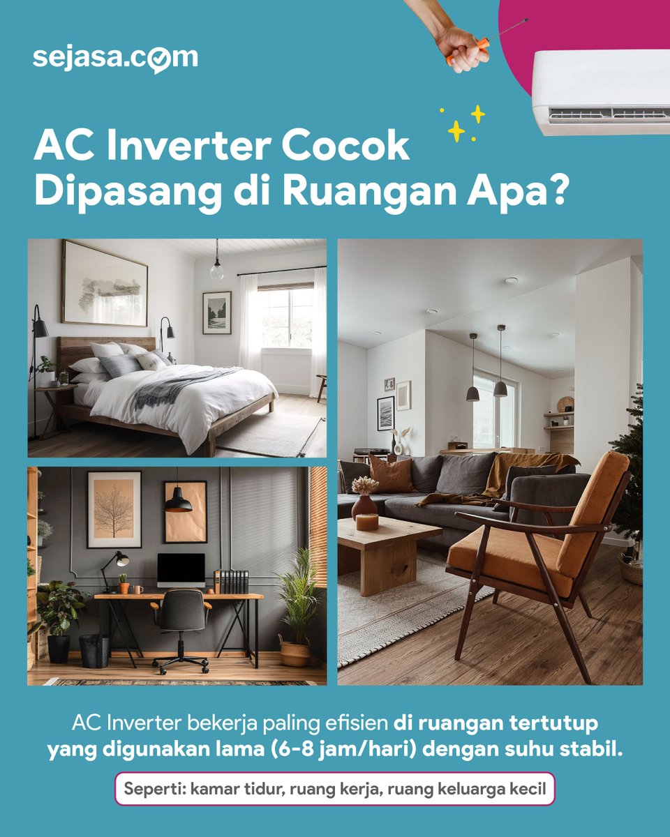 sejasadotcom's tweet image. Bingung AC Inverter enaknya dipasang di mana? 🤔

Kuncinya: pilih ruangan tertutup &amp;amp; dipakai lama (minimal 6 jam/hari). Seperti: kamar tidur atau ruang kerja 🥰

Biar ademnya maksimal tanpa boros listrik ⚡️

#Sejasa #TipsRumah #ACInverter #ServiceAC #JasaPasangAC