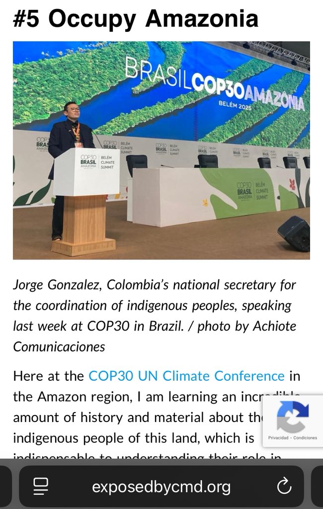 🌍Buenos días invitamos a leer la entrevista con Alex Carling desde la COP30 🌽 Un diálogo desde la <a href="/conpicolombia/">CONPI Coordinación Nacional de Pueblos Indígenas</a> para el mundo 🌎 

Dispatches From the COP30 Climate Talks in Brazil exposedbycmd.org/2025/11/14/dis… vía <a href="/EXPOSEDbyCMD/">Exposed by CMD</a>

<a href="/CENPAZ_/">CENPAZ Coordinación Étnica Nacional de Paz</a> <a href="/IEANPE_/">Instancia Especial de Alto Nivel Pueblos Étnicos</a> <a href="/gimena_wola/">Gimena Sánchez</a> <a href="/Ccajar/">ColectivoDeAbogad@s</a> <a href="/ConpazCol_/">Conpazcol</a>