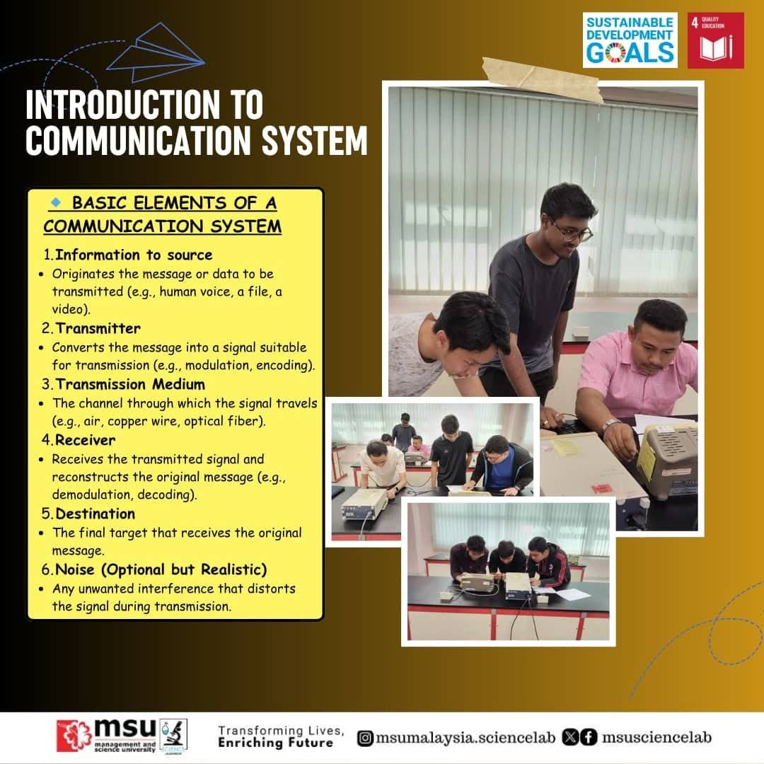 MSUsciencelab's tweet image. #MSUmalaysia students dive into the fundamentals of communication systems, understanding how signals travel, transform, and reach their destination. Practice makes knowledge come alive! 🔬✨

#MSUScienceLab 
#LearningExperience
#SDG4QualityEducation 
#CommunicationSystem