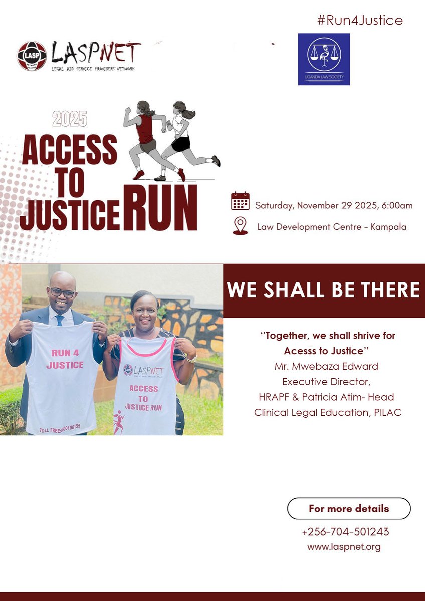Much appreciation to Mr. <a href="/mwebazaedward/">edward mwebaza</a>, the CEO of <a href="/hrapf_uganda/">HRAPF</a> &amp; Dr. <a href="/OdongPatricia/">Dr. Patricia Atim P'Odong</a>,Head Clinical Legal Education- <a href="/makpilac/">pilac</a>.

"Together we can.....!"

#Run4Justice