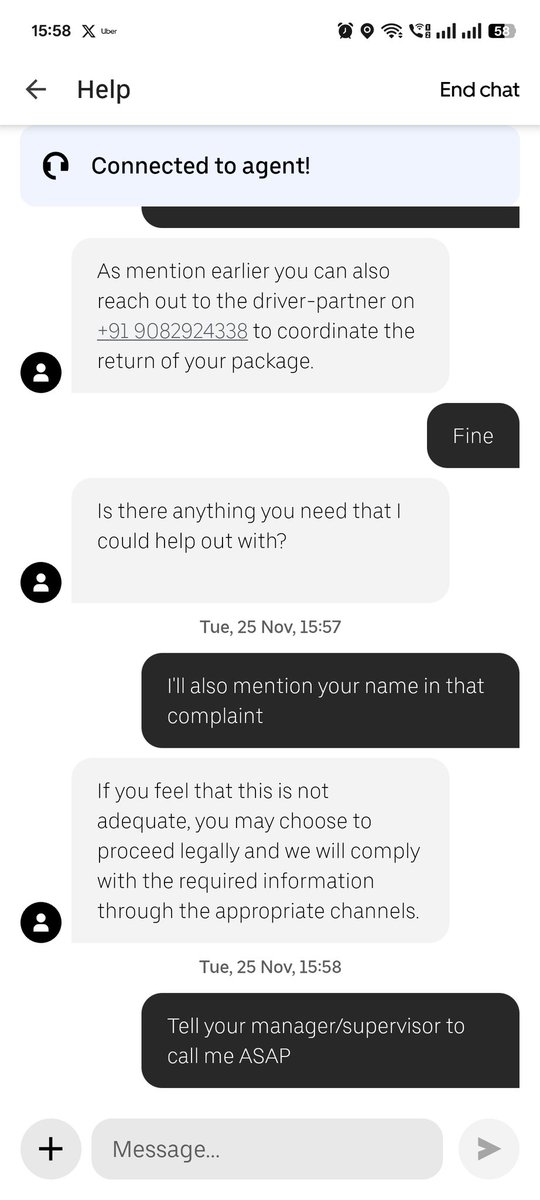 GaryNanda's tweet photo. @Uber_India @Uber_Support @Uber @Navimumpolice @consumercourtin I booked an uber courier service yesterday and the package wasn't delivered, Its missing. Uber customer service is not helpful. They just gave the driver details and the driver is not answering the call. Please help! https://t.co/z2bq9TTx9G