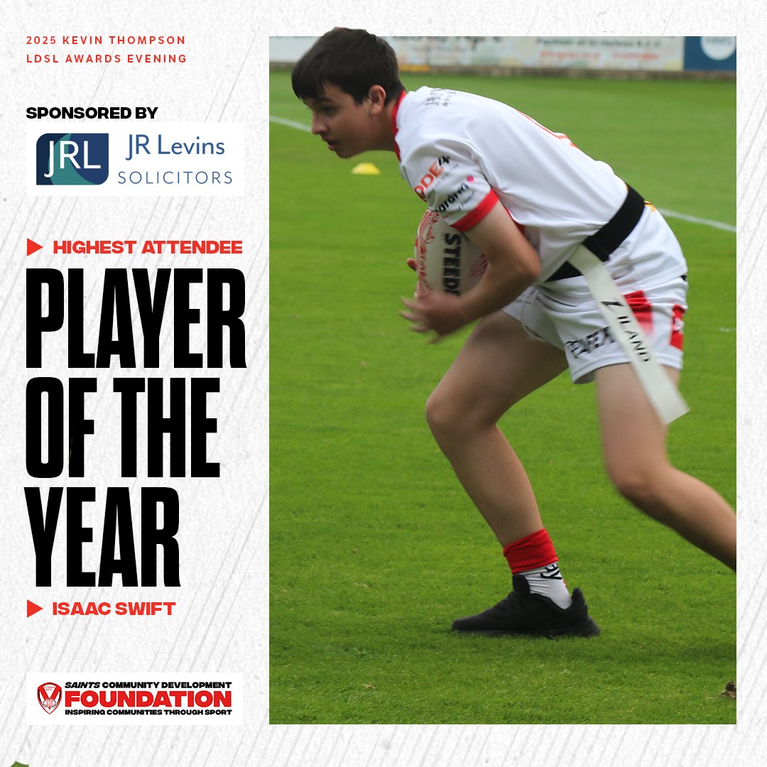 CommunitySaints's tweet image. 🏆 Our fourth award of the evening is for the Highest Attendee Player of the Year!

🥁 And the winner is...Isaac Swift!

#Saintsandproud | 🤝 @JRLevinsLaw