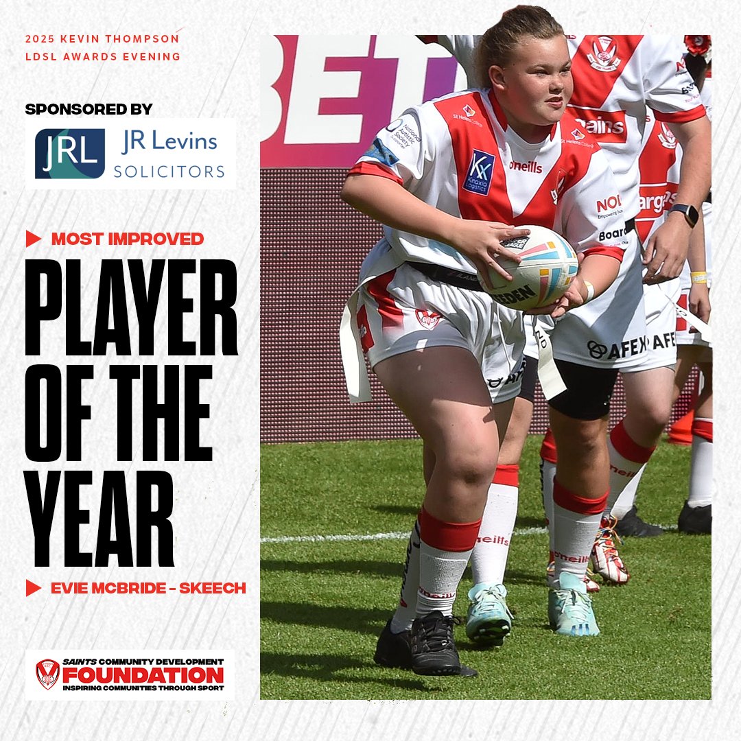 CommunitySaints's tweet image. 🏆 Our fifth and final award of the evening is for the Most Improved Player of the Year!

🥁 And the winner is...Evie McBride-Skeech!

#Saintsandproud | 🤝 @JRLevinsLaw