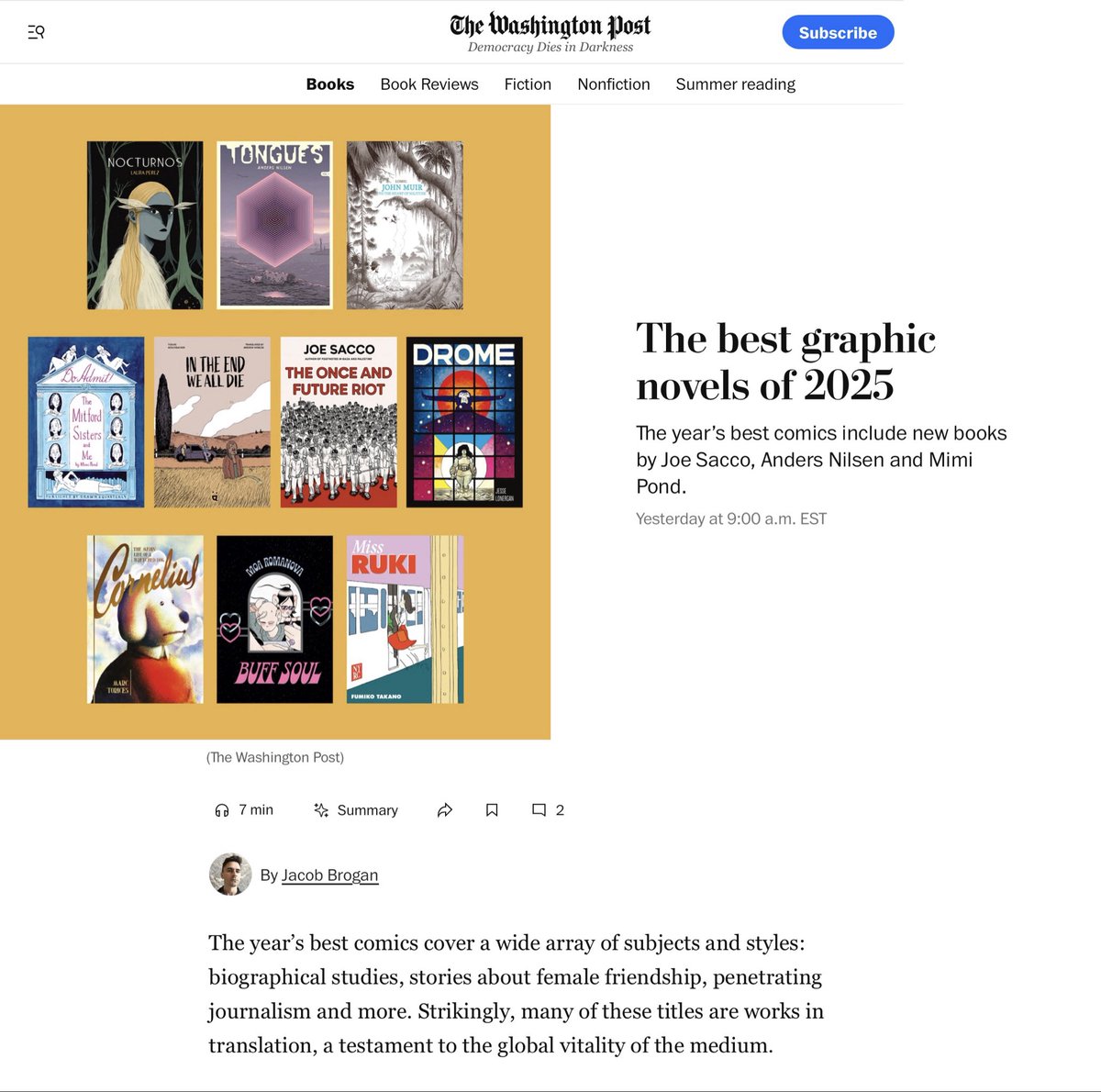 Muy contenta por la selección de Nocturnos en <a href="/TheWashingtonPo/">The Washington Post</a> como mejores novelas gráficas del año ✨ con la edición de <a href="/fantagraphics/">Fantagraphics</a> ✨