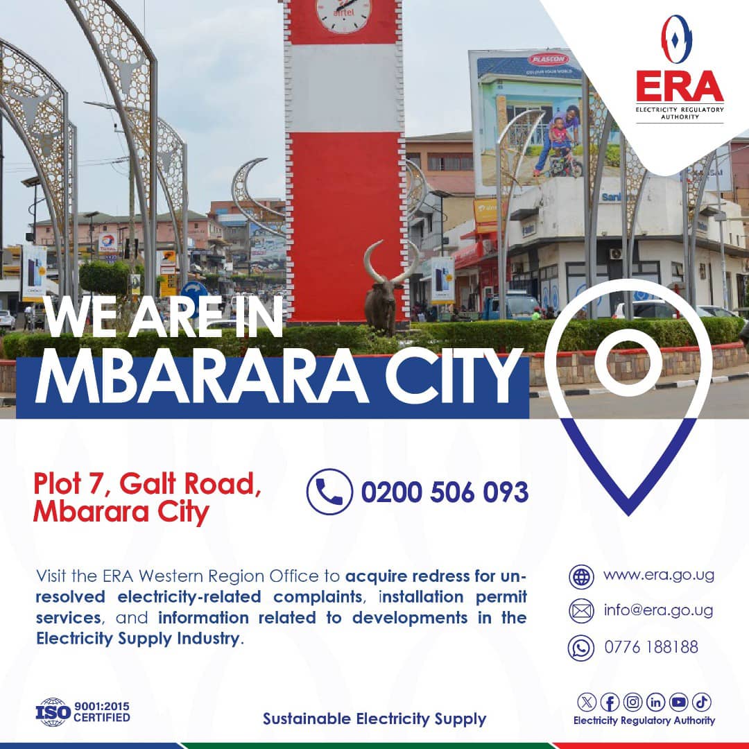 SPONSPORED:

Western Uganda, we introduce to you our <a href="/ERA_Uganda/">ERA Uganda</a> Regional Offices for Western Region, at Plot 7, Galt Road, Mbarara City.

CC: <a href="/UEDCLTD/">Uganda Electricity Distribution Company Ltd</a> | <a href="/uetcl/">UETCL</a> | <a href="/UegclOfficial/">UEGCL</a> <a href="/MEMD_Uganda/">Ministry of Energy & Mineral Development</a>