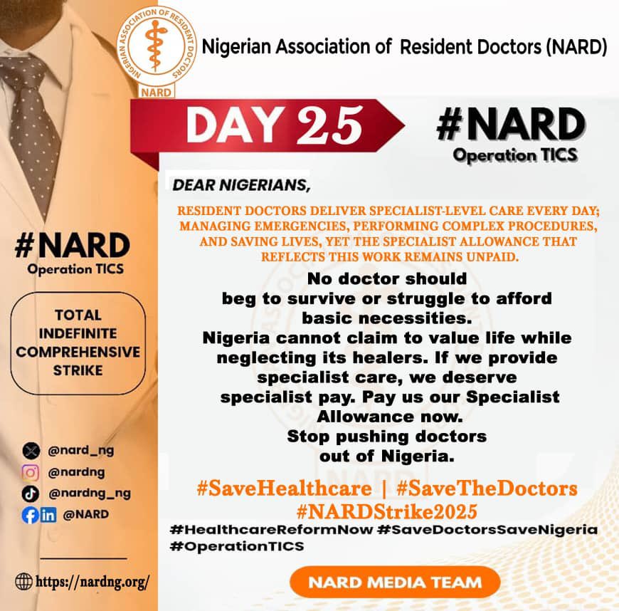 mohagirei's tweet image. When you deliver specialist-Level care and deny Doctors Specialist Allowance, it is unacceptable
#NARDTICS Day 25