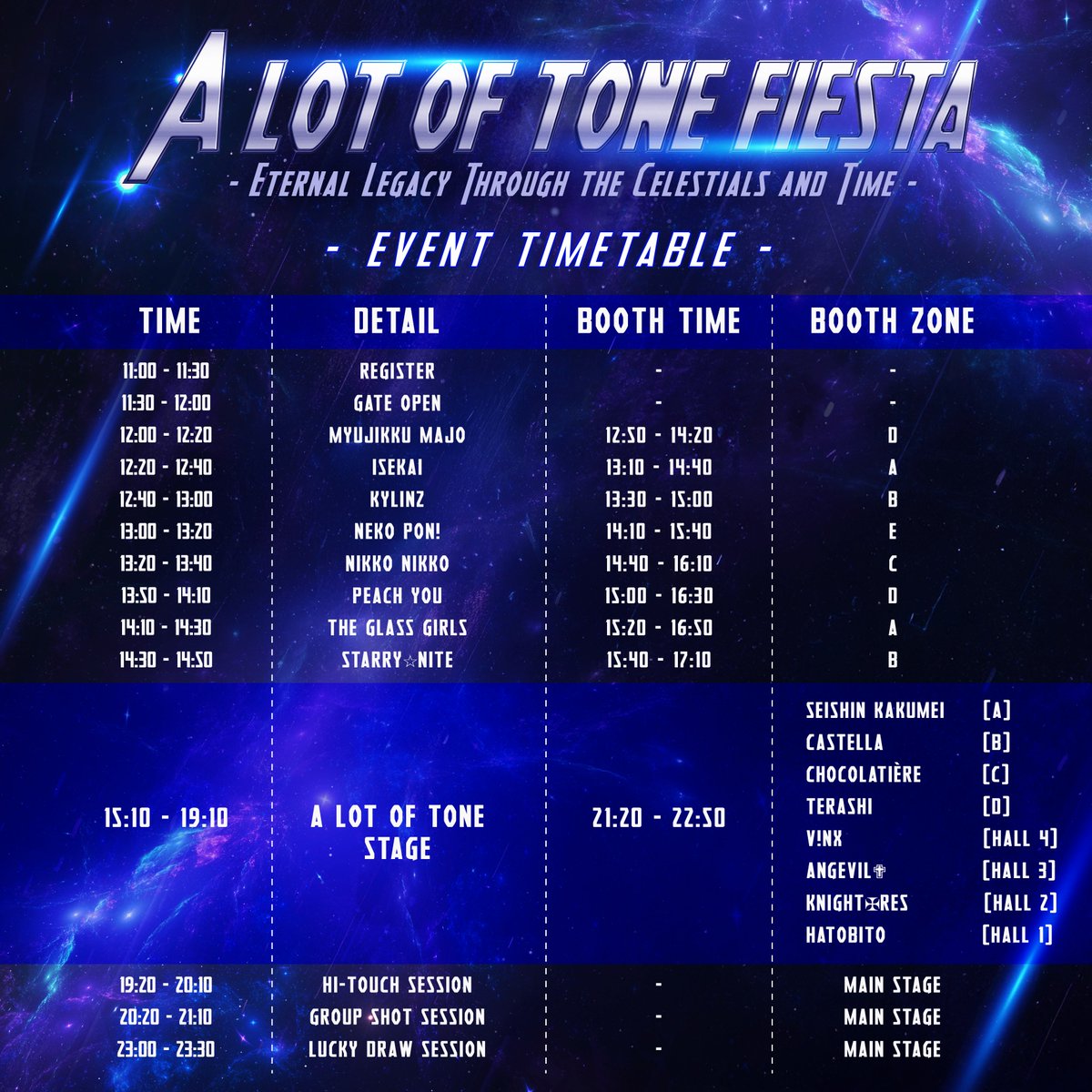 A_Lot_Of_Tone's tweet photo. A LOT OF TONE FIESTA
– Eternal Legacy Through the Celestials and Time –

รายละเอียดคอนเสิร์ตใหญ่ประจำปีของ A Lot Of Tone มาแล้วค่า ความสนุกกว่�� 4 ชั่วโมงเต็มจากศิลปินในค่ายมากกว่า 60 ชีวิต พร้อมกิจกรรมพิเศษอีกมากมาย มาเจอกันให้ได้น้า

🎟️ เปิดจำหน่ายบัตรทางออนไลน์ วันศุกร์ที่ 28 พฤศจิกายน 2568 เวลา 18.00 น. ถึงวันพุธที่ 3 ธันวาคม 2568 เวลา 23.59 น. ทาง A Lot Of Tone Applications

สำหรับสมาชิก Gold & Platinum เปิดจำหน่าย Early Ticket วันพฤหัสบดีที่ 27 พฤศจิกายน เวลา 18.00 น. ทาง A Lot Of Tone Applications

โดยจะมีการให้คะแนนพิเศษสำหรับการซื้อตั๋วประเภทต่างๆ ดังนี้ค่ะ
- SS Ticket ได้รับ 6 ค��แนน
- S Ticket ได้รับ 4 คะแนน
- ALOT Ticket ได้รับ 2 คะแนน

🗓️ 07.12.2025
📍 The Street Ratchada

#ALotOfTone #RenEntertainment #CMJ #CaptureBombProduction
#HatoBito #KNIGHTRES #ANGeVIL #ViNX
#Castella #Chocolatiere #Terashi #SeishinKakumei