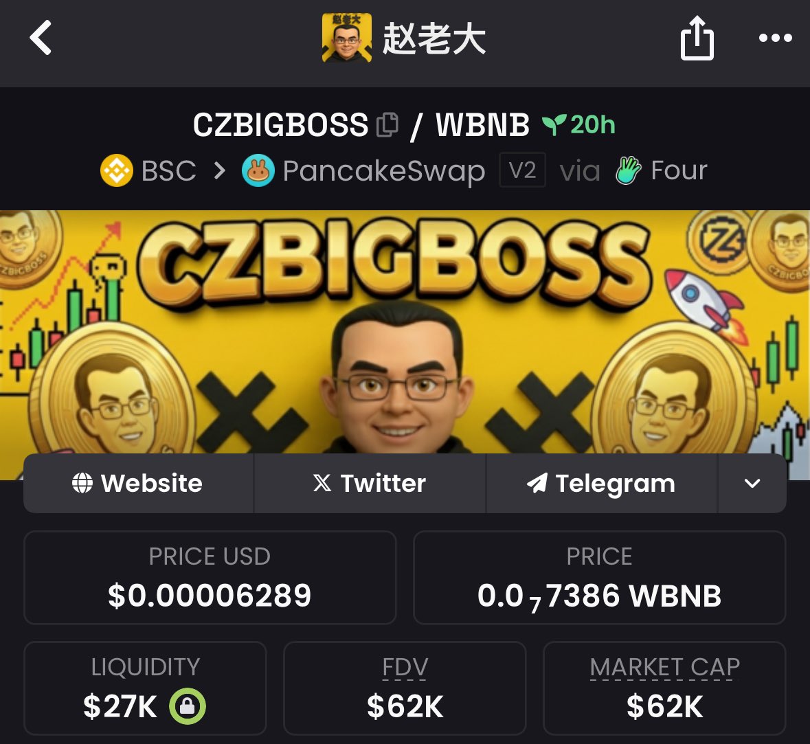 0xRen1's tweet image. I gave you $CZBIGBOSS at $17k and it ran to $75k now at $65k range and crazy enough we are just getting started.

$czbigboss is now bonded and ready to fly even higher as raids are running and the community is super bullish 

Never too late to grab a bag so make sure to check out…