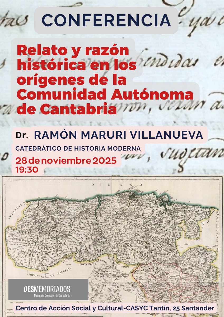 Este viernes @desmemoriados_ te invitamos a la charla de Ramón Mauri "Relato y razón histórica en los orígenes de la Comunidad Autónoma de Cantabria", a las 7:30 en @casycfundacion 

<a href="/seguidores/">seguidores</a>