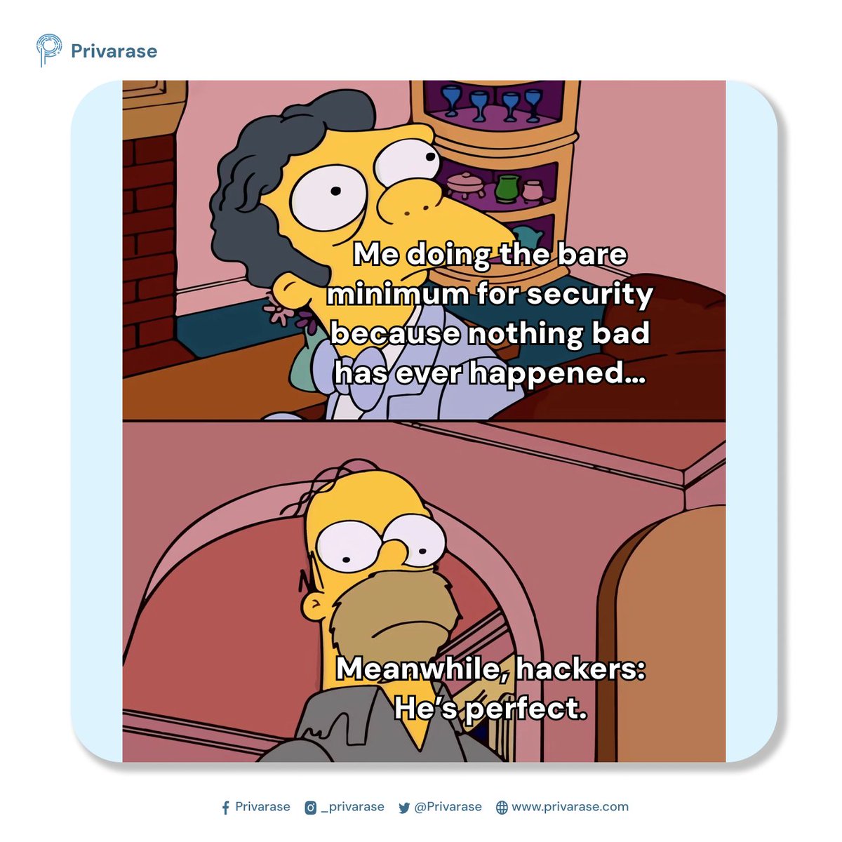 Privarase's tweet image. Doing the bare minimum for security… meanwhile hackers are looking at me like, &quot;He’s perfect.&quot; Stay vigilant — small habits make a big difference in cybersecurity.

#CyberSecurity #InfoSec #OnlineSafety #DataProtection #CyberAware