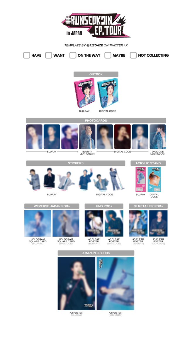 BTS JIN SEOKJIN DVD DC BR PC PHOTOCARD WL WISHLIST TEMPLATE