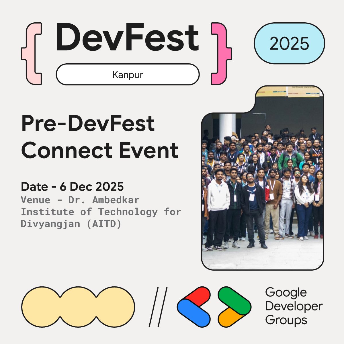 🚀 Pre-DevFest Connect is here!
Join us for an exciting workshop on 6th Dec at Dr. AITD.
Let’s learn, build, and get DevFest-ready! 🔥

gdg.community.dev/events/details…