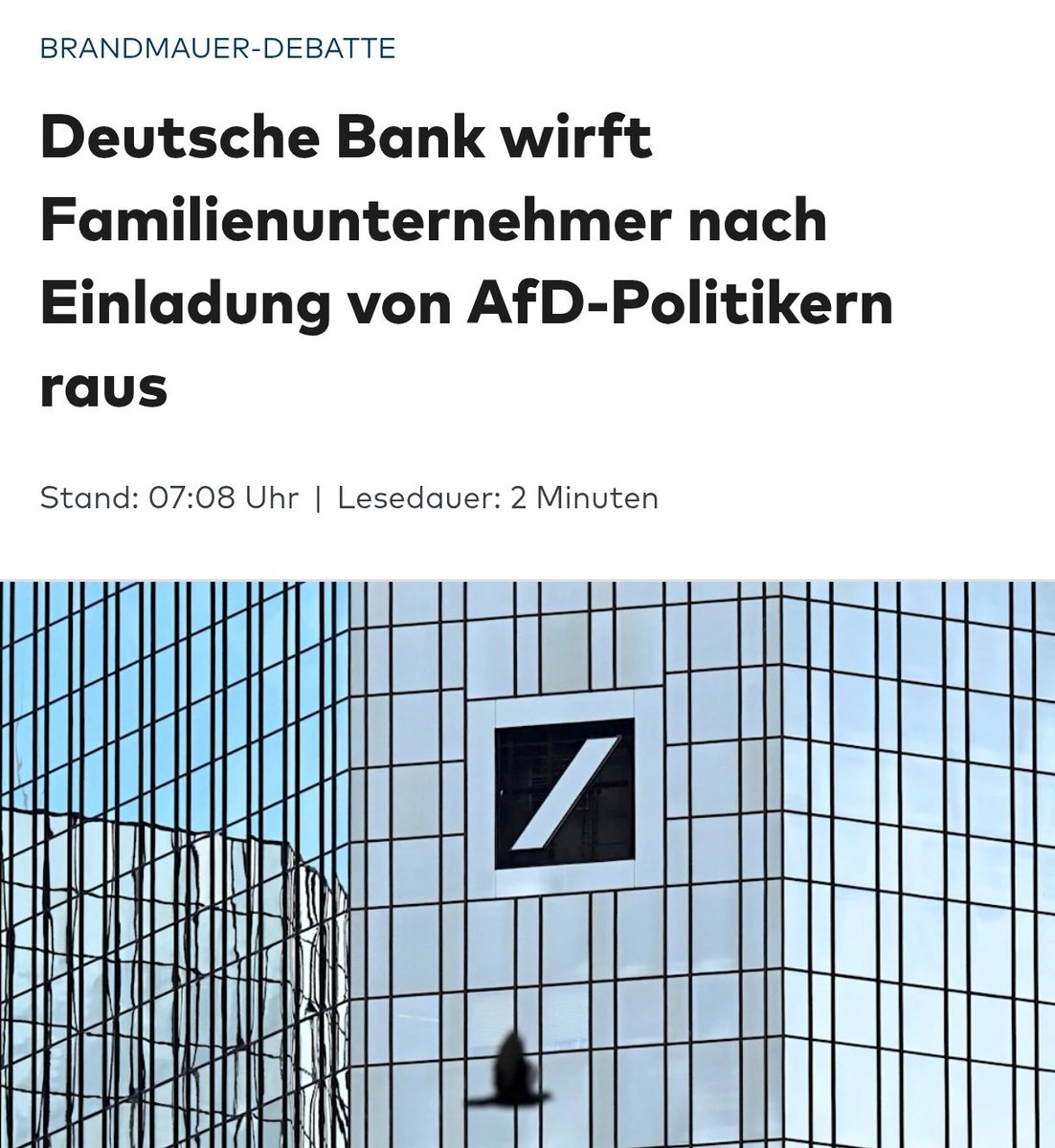 TimKoffiziell's tweet image. Unfassbar. Die Deutsche Bank marschiert brav bei der Brandmauer mit.
Eine weitere Bank, die offen Gesinnungspolitik betreibt. Ein echtes Risiko für jede freie Gesellschaft.

Wer Selbstachtung hat, sollte dieses Institut meiden wie die Pest.

#DeutscheBank #AfD
