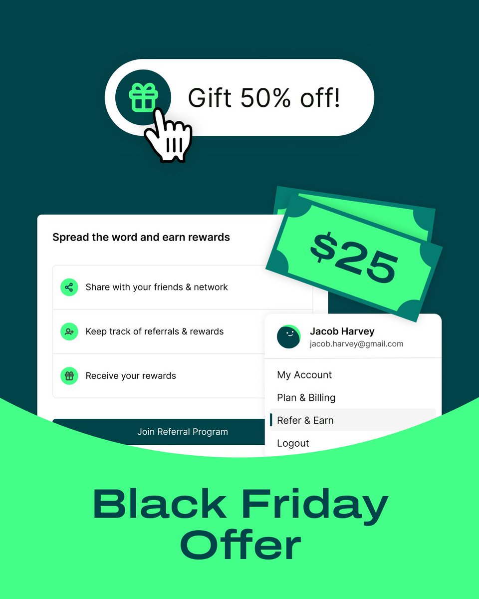 Black Friday deals are everywhere, and here's ours 🔥
 
Your referral link now gives people 50% off their YouCanBookMe upgrade. That’s right, half off 🎉

And when they pick an annual plan? You get $25 credit added to your account.

Here's how to do it 👉 eu1.hubs.ly/H0pYvYN0