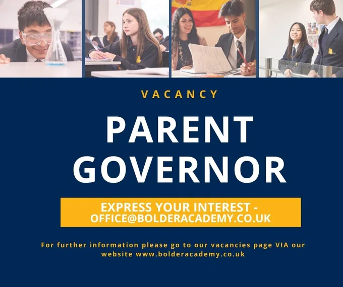 We’re inviting applications for a new Parent Governor. This voluntary role is incredibly rewarding—you’ll help shape school strategy, support accountability, and ensure every student thrives.

Find out more: bolderacademy.co.uk/vacancie… Image