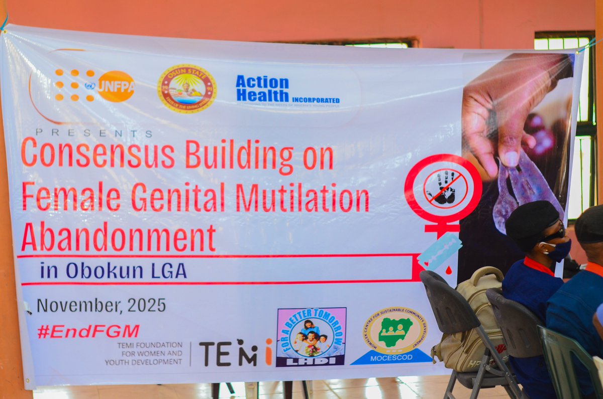 actionhealthinc's tweet image. Together, we reaffirm that FGM has no place in our communities.

#EndFGM #ConsensusBuilding #CommunityCommitment #OsunState #AHI #ProtectTheGirlChild #UNFPA #CommunityEngagement #FGMFreeGeneration