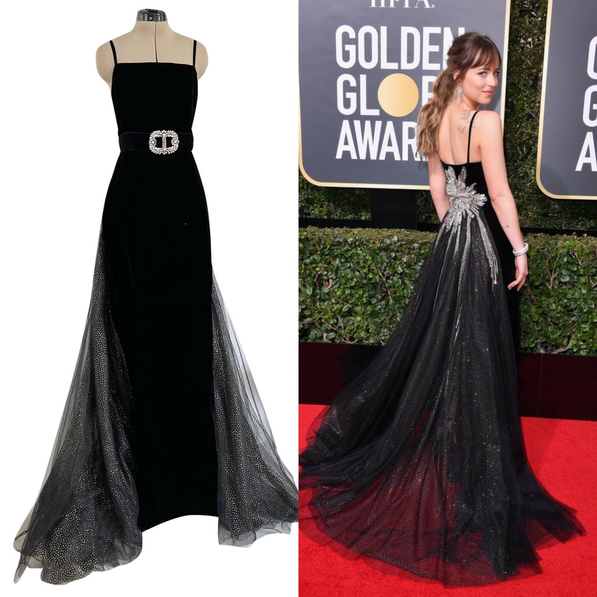 vickyhaddock's tweet image. Italian fashion designer Alessandro Michele was born #OnThisDay in 1972. He designed this Pre-Fall 2018 Gucci black velvet gown with a belt and tulle skirt adorned with crystals and rhinestones. Dakota Johnson wore a version to the Golden Globes. @ShrimptonCoutur #fashionhistory