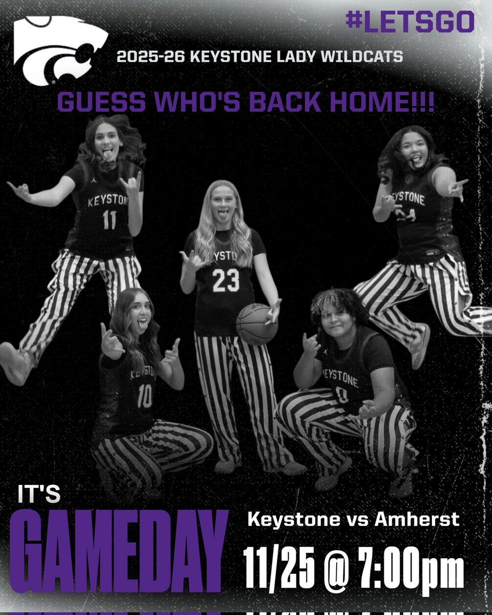 It's Game Day for the Keystone Lady Wildcats!!!
Keystone (1-0) vs Amherst (1-0).

Who: Keystone vs Amherst
Where: Keystone High School
Time: JV @ 5:30pm, Var @ 7:00pm
Date: Tue, Nov 25th

Games will be streamed on the HUDL Fan app.

2025-26 Schedule:
maxpreps.com/oh/la-grange/k…