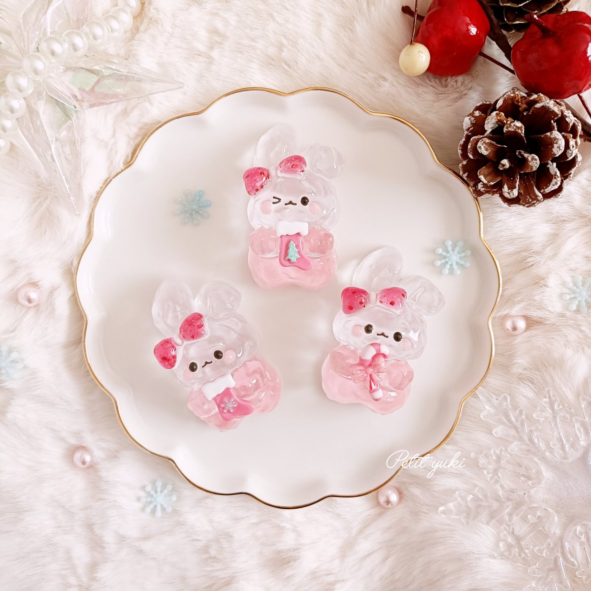 シーグラスアート いちごのプリンセスとミニうさちゃん*.+゜ シーグラスアート いちごのプリンセスとミニうさちゃん*.+゜ 立体