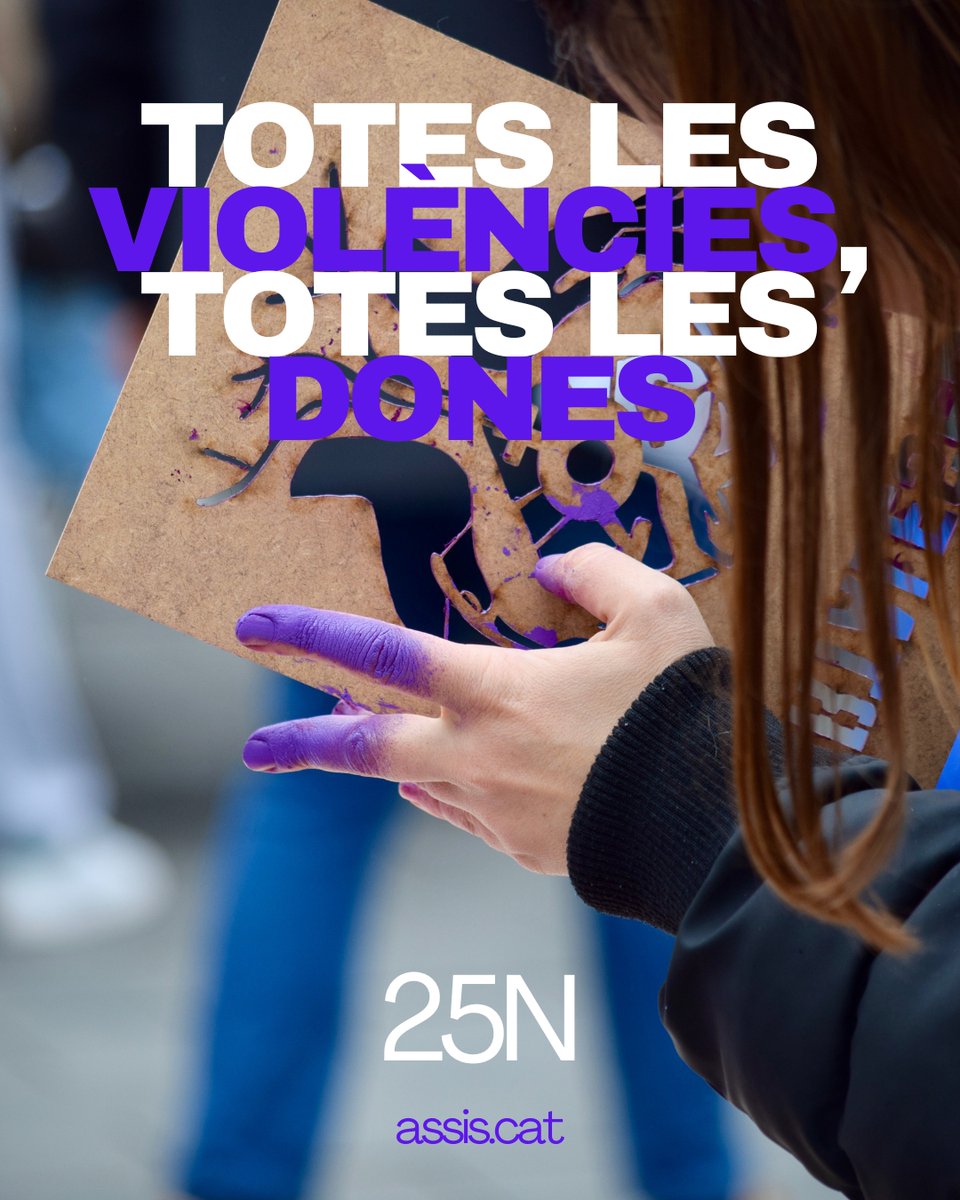TOTES LES VIOLÈNCIES, TOTES LES DONES.

💜 Aquesta tarda les dones sense llar de Barcelona acompanyades per ASSÍS estaran a la manifestació unitària de la Plaça Universitat (18.30 h).

Perquè la violència masclista ens afecta a totes. Ni una menys! #25N