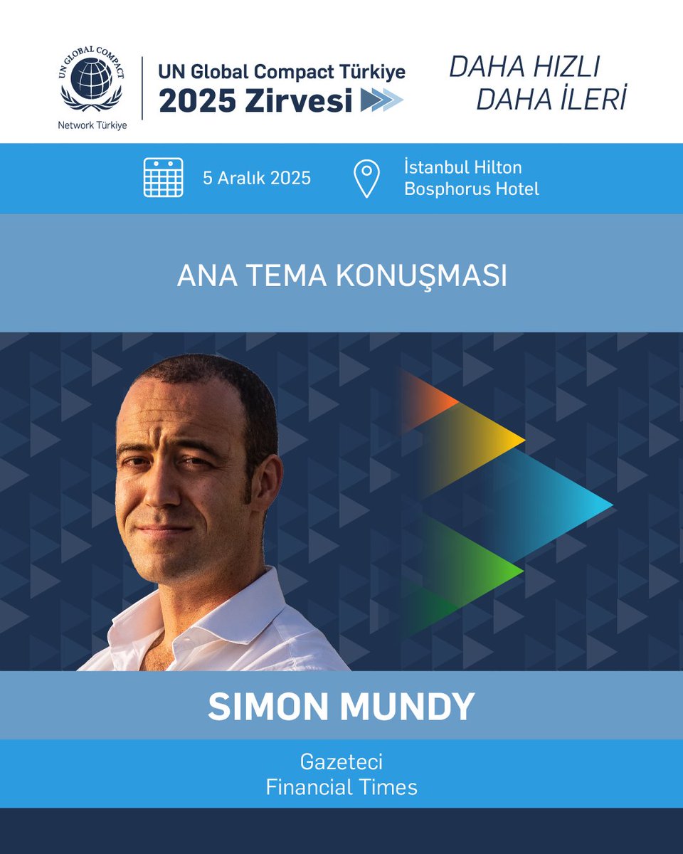 Simon Mundy “Yarınlar için Yarış: İklim Değişikliğine Karşı Küresel Mücadele ve İş Dünyası için Anlamı” başlıklı konuşmasıyla UN Global Compact Türkiye Zirvesi’nde! 
Mundy, COP30'un sonuçlarını ve COP31'i şekillendirecek konuları aktaracak.
Kayıt için: bit.ly/48UVX23