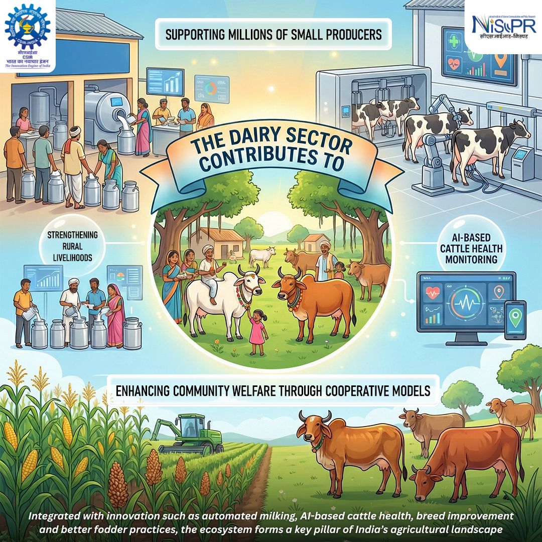 CSIR_NIScPR's tweet image. Celebrating #NationalMilkDay2025🥛

Honouring Dr. Verghese Kurien, the Father of the #WhiteRevolution and India’s journey as a global dairy leader.

From boosting nutrition and strengthening rural livelihoods to advancing innovation in dairy technologies, milk continues to…