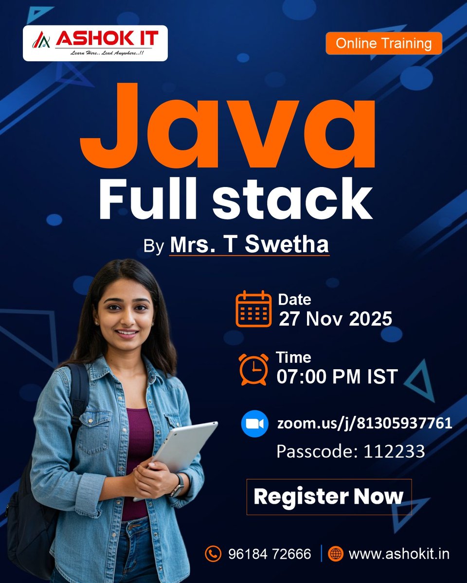 ashokitschool's tweet image. 🚀 Kickstart Your Career in Full Stack Development!
📲 Register Now: tr.ee/45t3P3
.
👨‍🏫 Trainer:Mrs. T.Swetha
📅 Date: 27th November
⏰ Time: 07:00 PM IST
🏫 Mode: Zoom Live Session

#Java #FullStackDeveloper #JavaTraining #OnlineTraining #SoftwareDevelopment #AshokIT