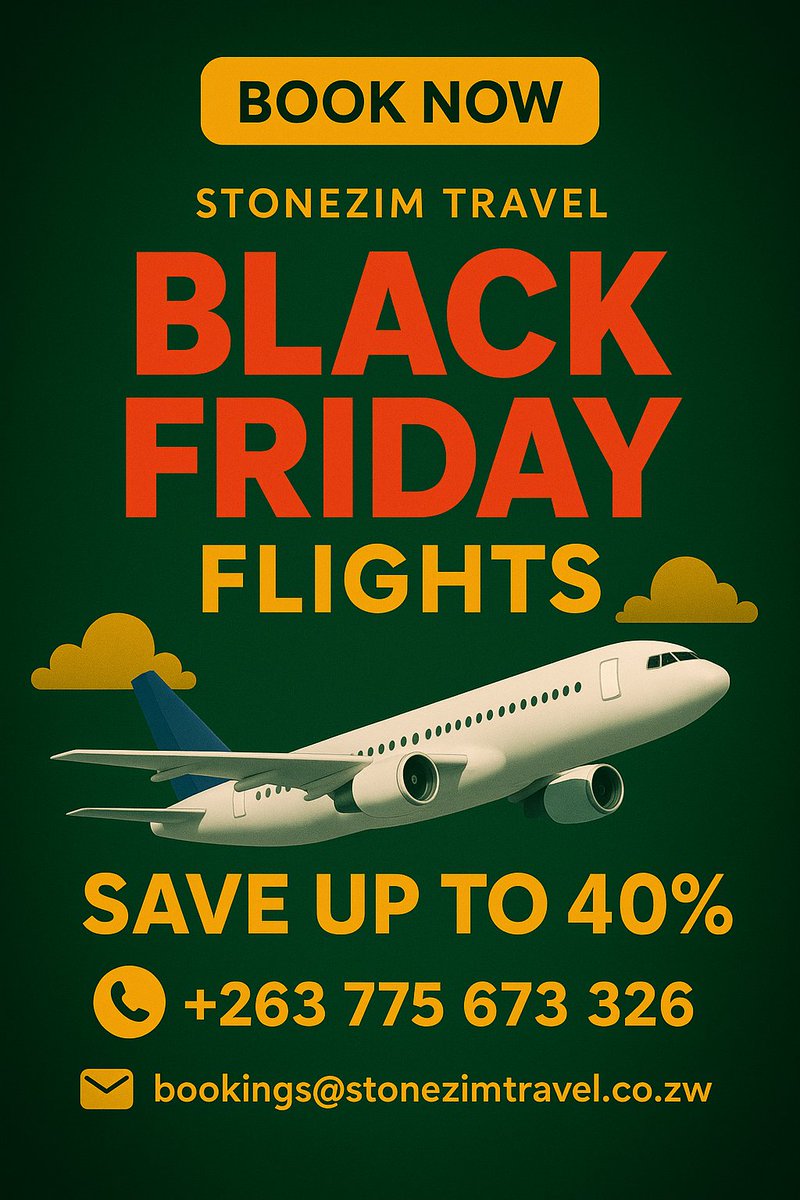 StoneZimTravel's tweet photo. Black Friday Flight Deals are here! ✈️🔥

Send us your travel dates &amp; our team will secure the best fare available.
Limited seats. Don’t miss out.

Inbox to get your quote.

#BlackFriday #TravelDeals #Flights #ZimbabweTravel #ManchesterUnited https://t.co/AiIkxn9ak3