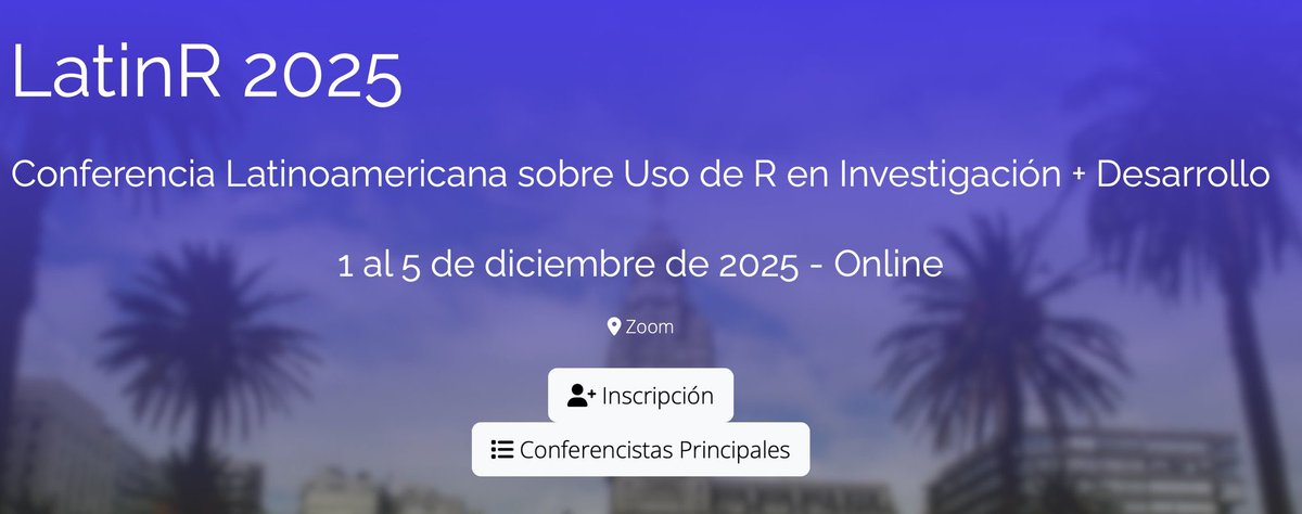 [EVENTO 🗓️] - ¡Guardá un espacio en tu agenda porque se viene el <a href="/LatinR_Conf/">LatinR</a> - edición 2025!

Esta vez es 100% online, lo cual es genial para quienes estamos en la región y nos complica viajar. Las charlas son gratuitas y van a transmitirse por YouTube también. La conferencia va