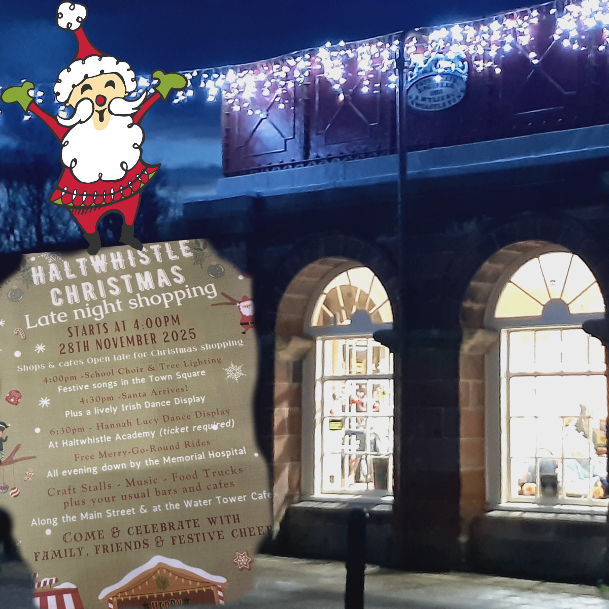 TVCRP's tweet image. Come along to #Haltwhistle on Friday, the town will be buzzing as #santa🎅 visits, singing 🎼 dancing 🤸 roundabouts 🏟️food &amp;amp; craft stalls from 4pm
The Water Tower Café will be open for 🥪🍲☕️and there&apos;ll be stalls at the #railwaystation
#shoplocal #christmaslighting #FestiveFun