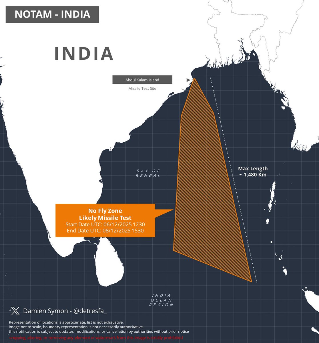 India issues a notification for a likely missile test in the Bay of Bengal region         

Date | 06-08 December 2025