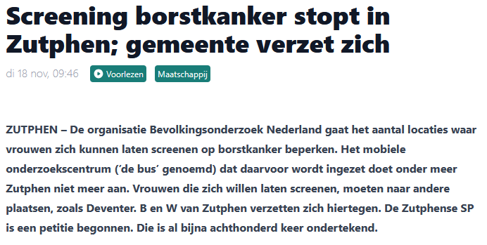 𝐁𝐫𝐞𝐧𝐠 𝐝𝐢𝐞 𝐛𝐮𝐬 𝐭𝐞𝐫𝐮𝐠!

Borstkankeronderzoek is van levensbelang. Samen met inwoners zijn we een petitie gestart voor de terugkeer van het bevolkingsonderzoek.

Doe je mee? Teken de petitie via onderstaande link! 👇
zutphen.sp.nl/breng-die-bus-…