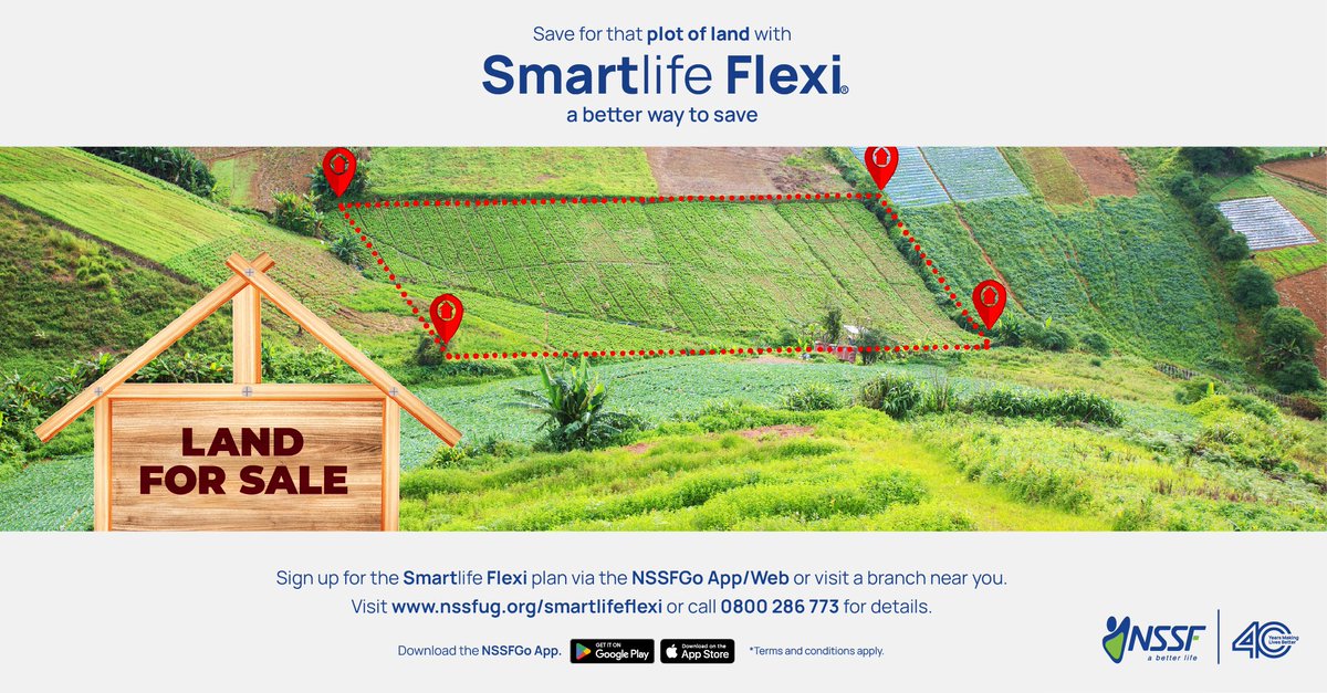 nssfug's tweet image. Turning dreams into property starts with a plan. Save for that plot of land with Smartlife Flexi, your flexible path to ownership. Start saving with as low as UGX 5,000. You can save daily, weekly, monthly or annually.
