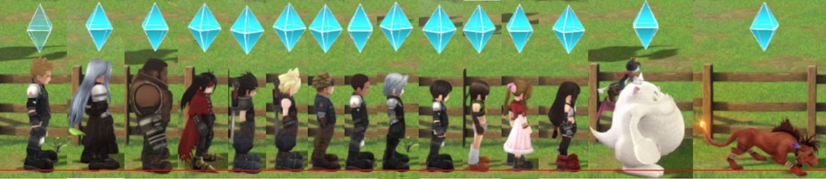 darkgreen1210's tweet image. チョコボファームにおけるキャラ身長比較【再改訂版】

・初期ウェア
・靴の踵にあわせ整列(靴底の厚み影響あり)
・特別大きいグレンと大人セフィとバレット以外は男性キャラは同じ身長
・女性キャラは同じ身長
・ケットとナナキは別

※全国のグレンファンの皆様申し訳ありませんでした🥹

#FF7EC