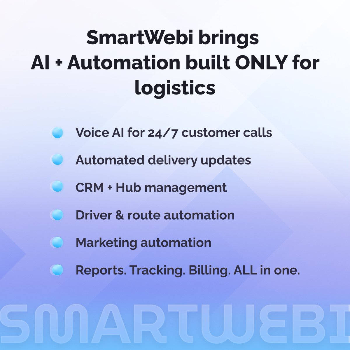 _smartwebi_'s tweet image. Logistics is evolving fast… but most companies still hesitate to trust AI.

Instead of replacing people, AI replaces outdated systems — making operations faster, cheaper &amp;amp; more accurate.

So tell me… should logistics companies trust AI or not?
#SmartWebi #LogisticsAI