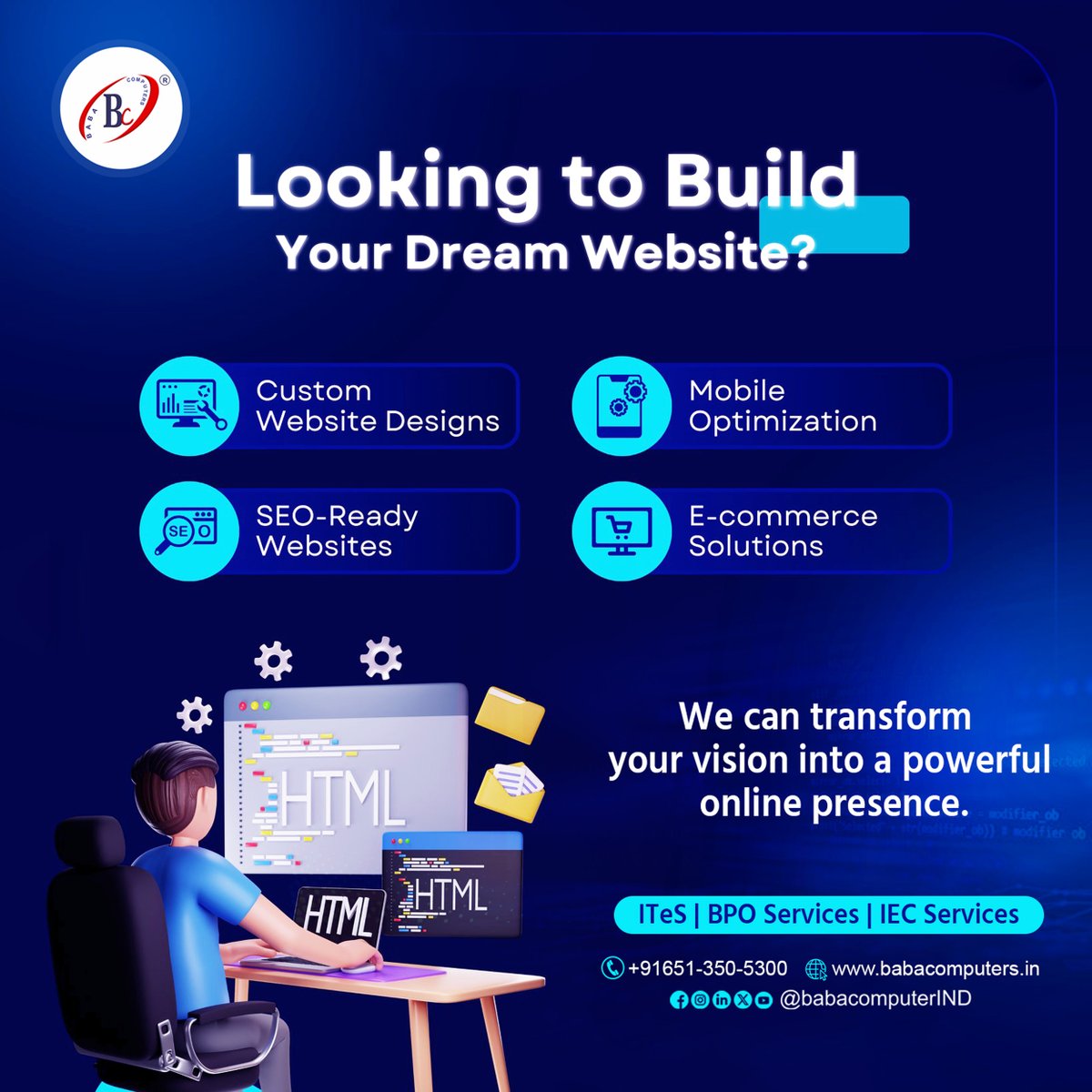 BabaComputerIND's tweet image. 🚀 Ready to Build Your Dream Website?

From startups to established brands — we create fast, modern &amp;amp; high-converting websites tailored to your business goals.

Services:
🔹 Custom Website Design
🔹 Mobile Optimization
🔹 SEO-Ready Sites
🔹 E-commerce Solutions