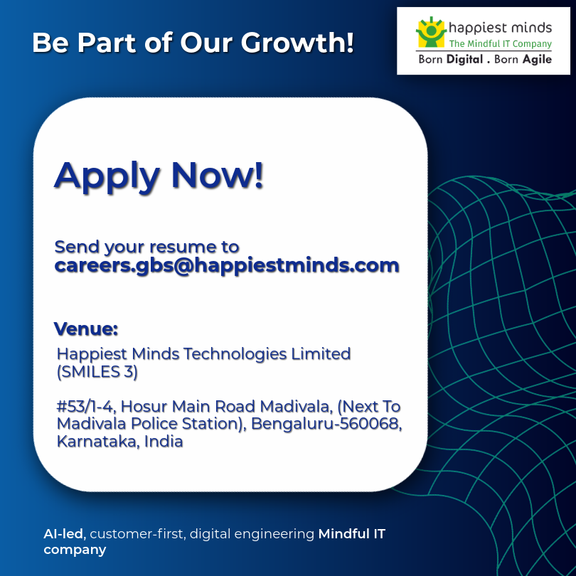 HappiestMinds's tweet image. Join our Generative AI Business Unit! 

We are hiring: 
👨‍💻 .NET Full Stack Dev (3 to 12 years) 
👩‍💻 .NET Dev (3–12 yrs)

Walk‑in Saturday!

📩 careers.gbs@happiestminds.com 

📍Venue: shorturl.at/mZxyF

#Hiring #DotNet #DotNetFullStack #BengaluruJobs #HappiestMinds