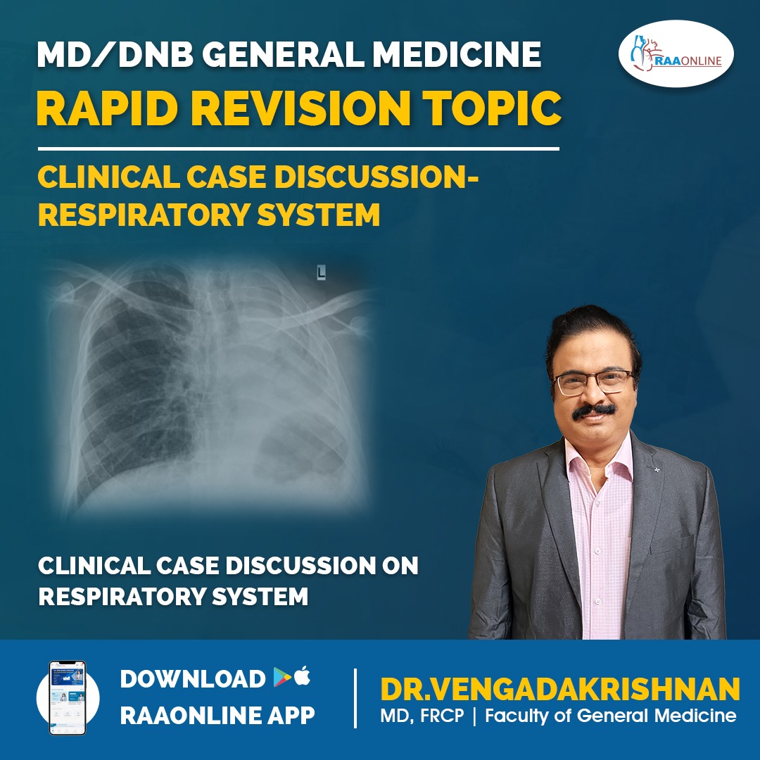 Raaonline's tweet image. Rapid Revision Topics in MD/DNB General Medicine - Clinical Case Discussion on Respiratory System by Dr. Vengadakrishnan on the RAAONLINE App.
Android: play.google.com/store/apps/det… 
IOS: apps.apple.com/in/app/raaonli…
Contact: +91-9994994266
#raaonline #freelecture #rapidrevision