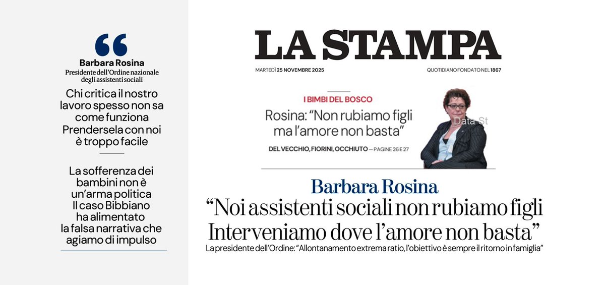 Su <a href="/LaStampa/">La Stampa</a>. Grazie a <a href="/LaFraDV/">Francesca Del Vecchio</a>  per un articolo di servizio pubblico e non a tesi.
#assistentisociali <a href="/CnoasNazionale/">CNOAS</a> @Ba_Rose