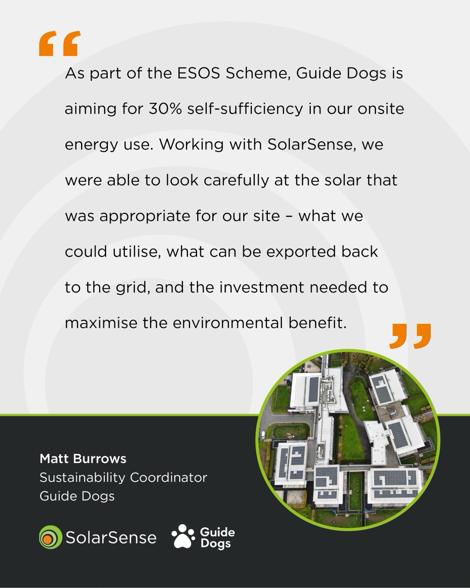 As part of their ESOS compliance, <a href="/guidedogs/">Guide Dogs</a>
identified opportunities to reduce energy use, cut operating costs and introduce low-carbon technologies to future-proof their sites.  

👉 Discover how Guide Dogs put ESOS into action: solarsense-uk.com/news/guide-dog…

#ESOS #ESG #NetZero
