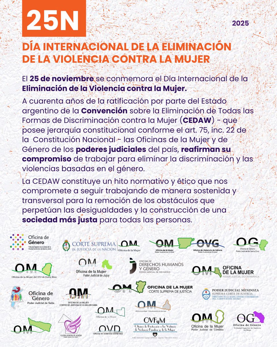 #25N Día Internacional de la Eliminación de la Violencia contra la Mujer. Las Oficinas  de la Mujer y de Genero de los poderes judiciales del país, reafirman  su compromiso de trabajar para eliminar la discriminación y las  violencias basadas en el género.