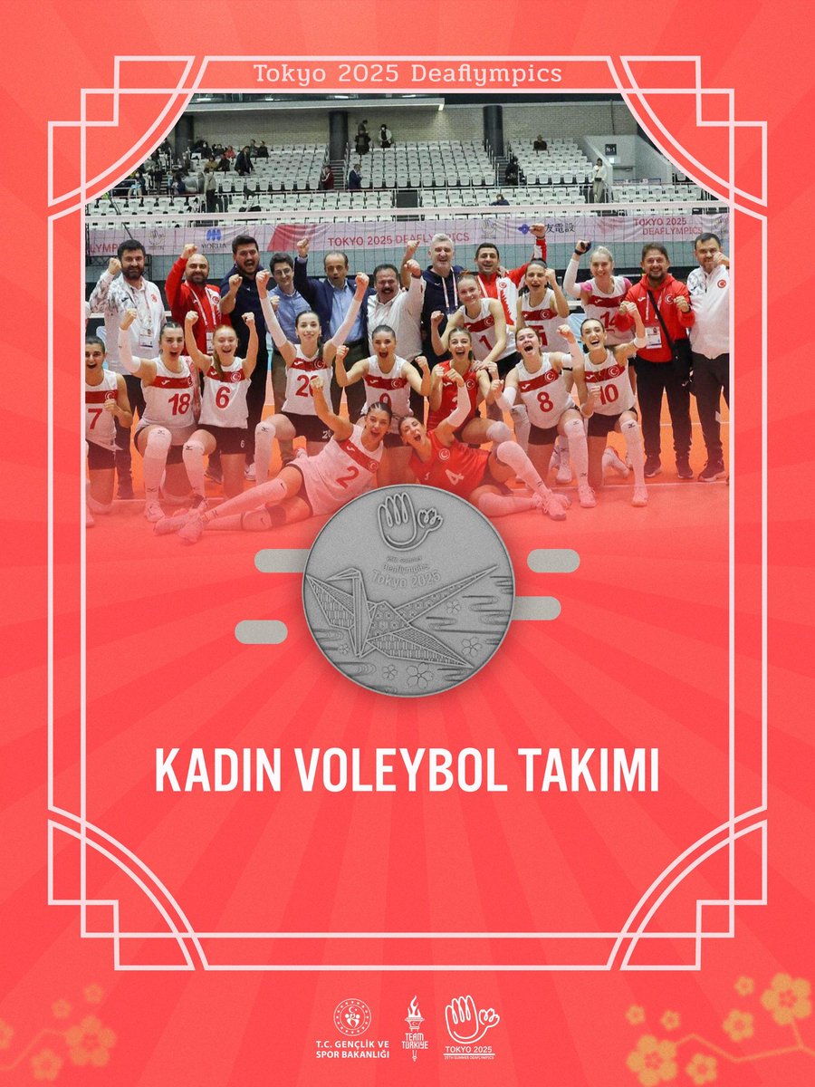 🥈Sessiz Sultanlardan gümüş!

🏐Tokyo 2025 Deaflympics'te ülkemizi temsil eden İşitme Engelliler Kadın Voleybol Milli Takımımız, finalde ev sahibi Japonya’ya 3-0 mağlup olarak oyunları gümüş madalya ile tamamladı.🇹🇷👏🏻