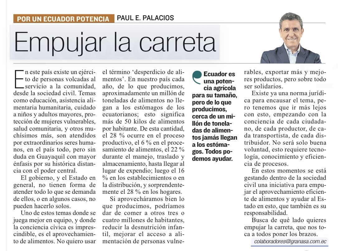 En la lucha para el aprovechamiento de los alimentos, todos tenemos una oportunidad de ayudar. Mi columna de <a href="/Expresoec/">Diario Expreso</a> de hoy.